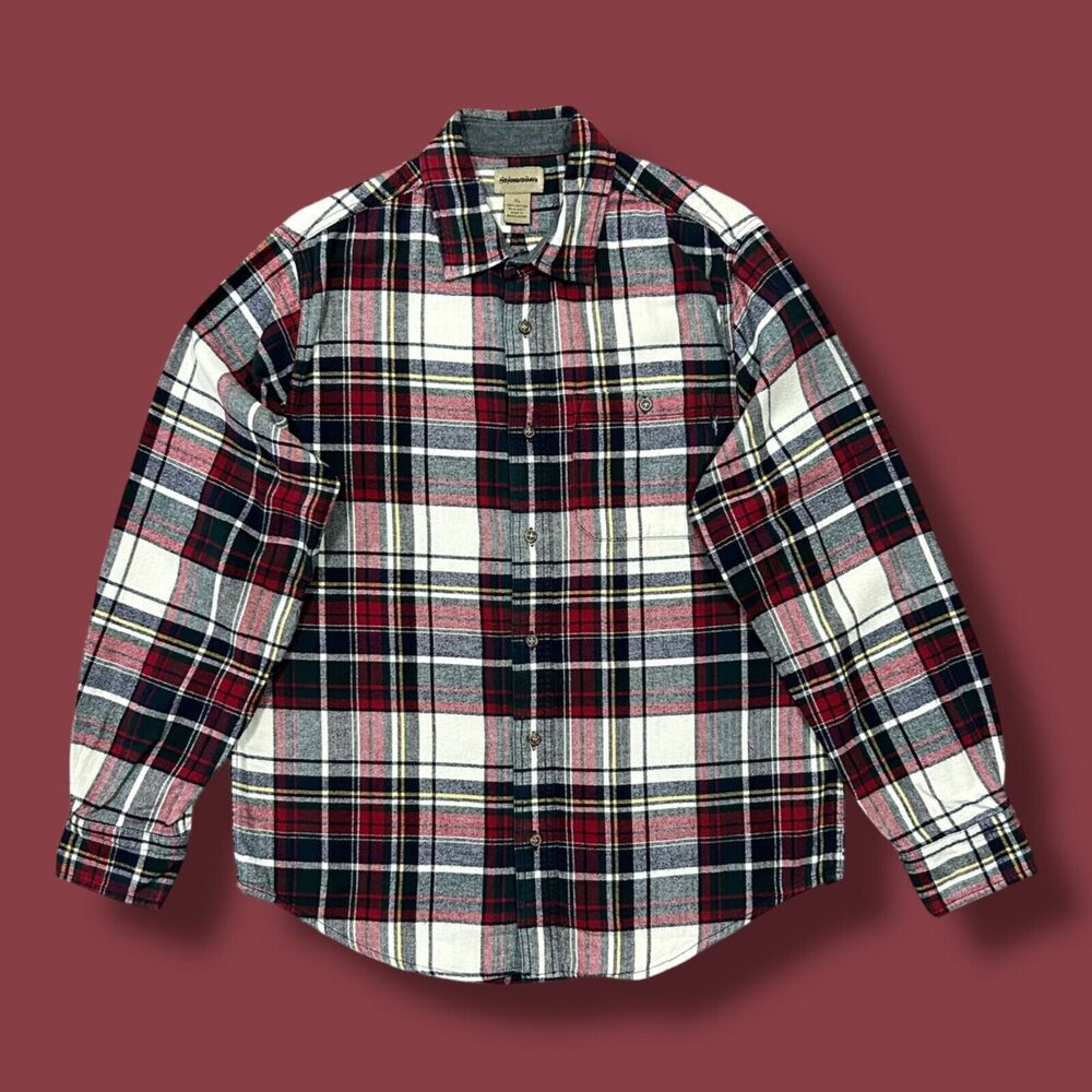 Vintage Flannel Shirt Plaid Button Up Long Sleeve Collared Top y2k Cotton XL